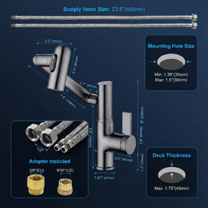 Dreamlits Single-Hole Rotatable Faucet with Temperature Display-AMZ2011