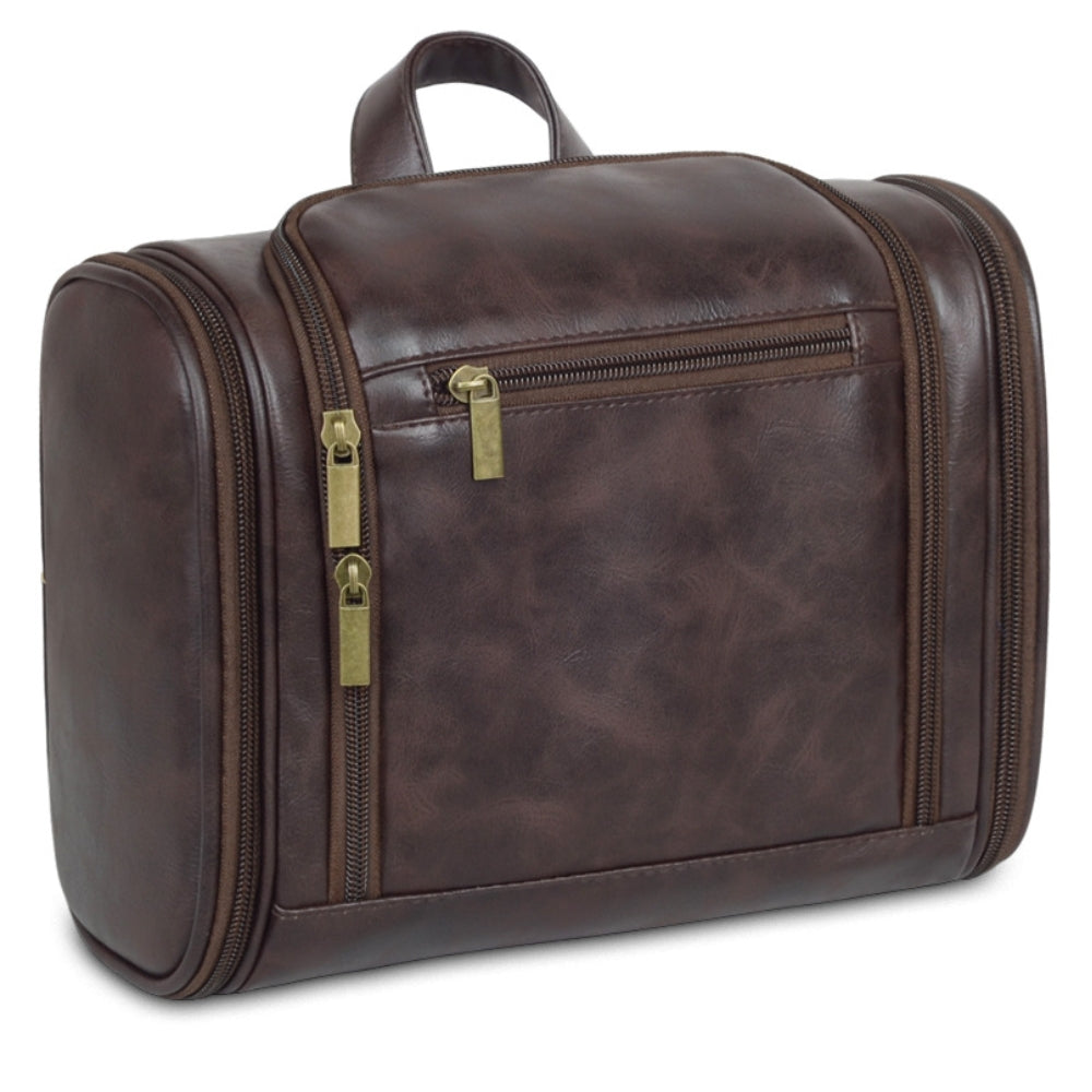 Men’s Hanging Toiletry Bag Leather with Multiple Compartments | Waterproof Travel Grooming Organizer