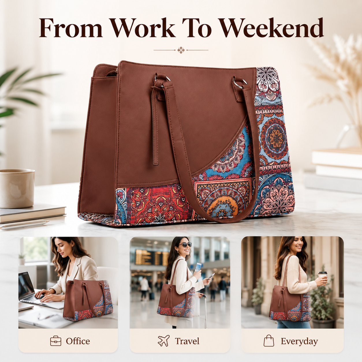 Dreamlits Vegan Leather Office Tote Bag for Women